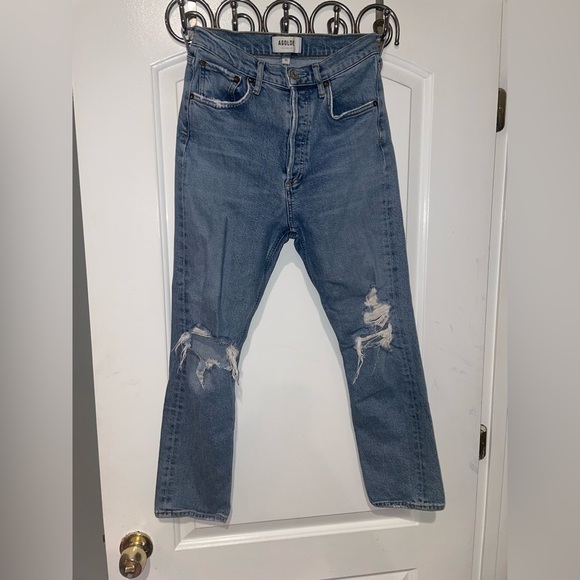 New! Agolde Riley High Rise Distressed Straight Jeans 👖 size 25 - Picture 12 of 13